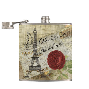 Vintage Paris Stil - Rote Rose - Junggesellinnenab Flachmann