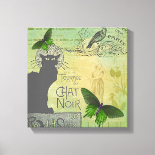 Vintage-Paris-Tour von Chat Noir Collage Leinwanddruck