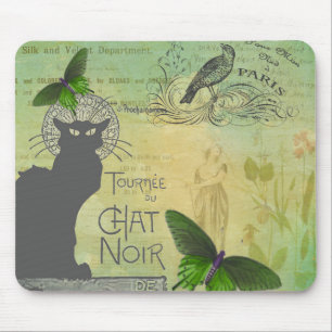 Vintage-Paris-Tour von Chat Noir-Collage Mousepad