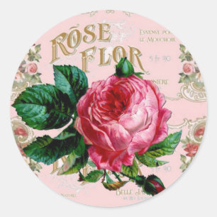 Vintage Paris Typographie, Rosen Landhaus Runder Aufkleber