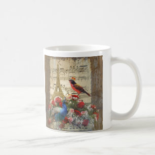Vintage Paris & Vogelmusikblatt Collage Tasse
