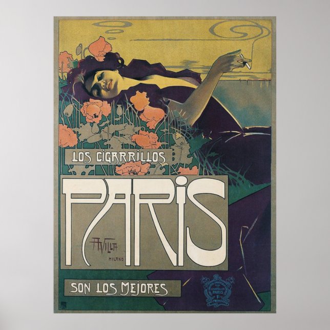 Vintage-Paris-Zigaretten-Art-Nouveau-Frau Poster (Vorne)