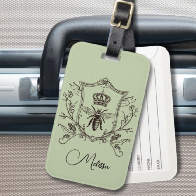 Vintage Pariser Bienenkirche Gepäckanhänger (Vintage Paris Beekeeper French Crown Bee Queen Luggage Tag)