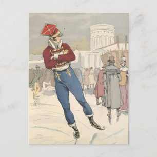 Vintage Pariser Eislaufmode 1898 Feiertagspostkarte