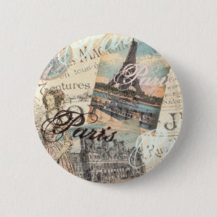 Vintage Pariser Entcoupage Sehenswürdigkeiten Typo Button