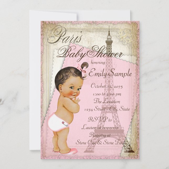 Vintage Pariser Ethnic Baby Girl Dusche Einladung (Vorderseite)