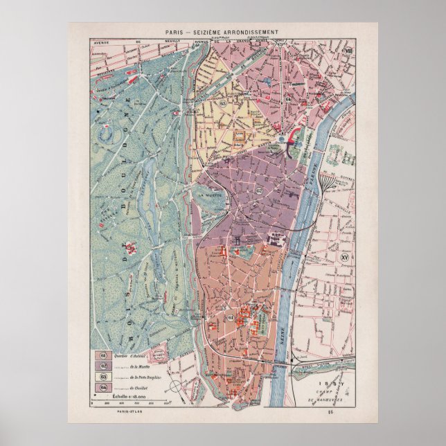 Vintage Pariser Karte, 1900 - 16. Arrondissement Poster (Vorne)