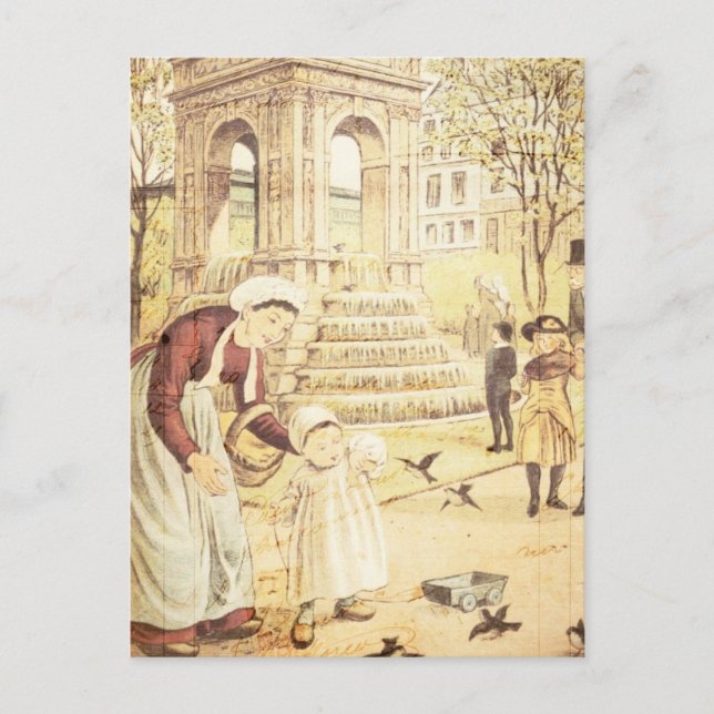 Vintage Pariser Niedliche Kindermütter Vogelarten Postkarte (Vorderseite)