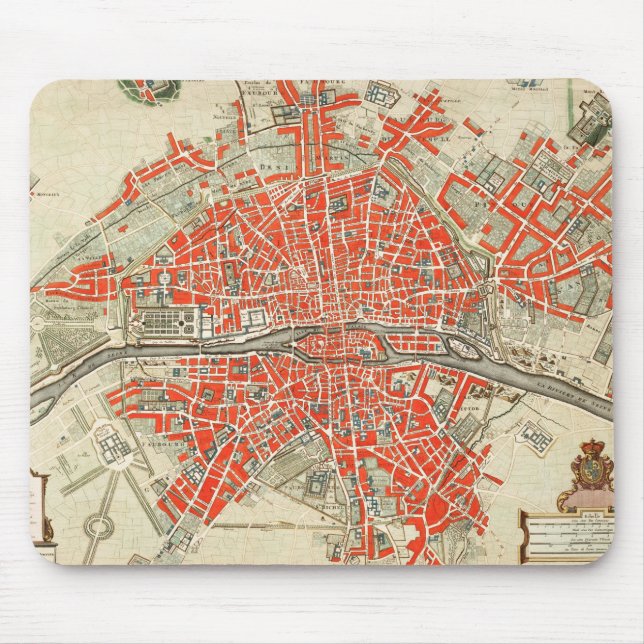 Vintage Pariser Reisekarte. Altstadt. Retro France Mousepad (Vorne)