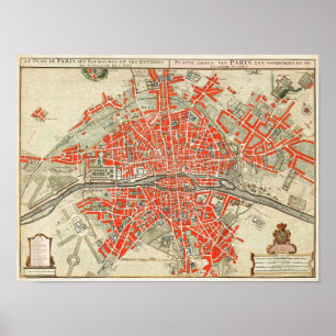 Vintage Pariser Reisekarte. Altstadt. Retro France Poster