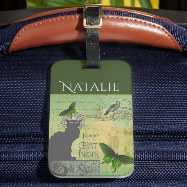 Vintage Pariser Tour zum Chat Noir Collage Gepäckanhänger (Vorderseite Insitu 2)