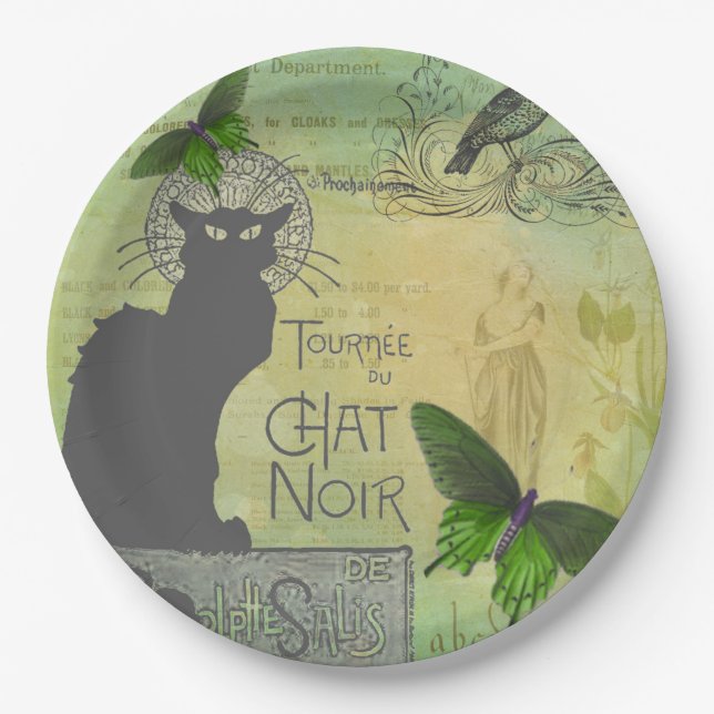 Vintage Pariser Tour zum Chat Noir Collage Pappteller (Vorderseite)