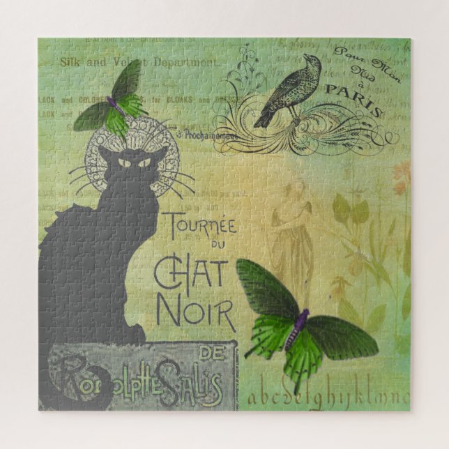 Vintage Pariser Tour zum Chat Noir Collage Puzzle (Vertikal)