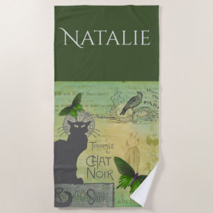 Vintage Pariser Tour zum Chat Noir Collage Strandtuch