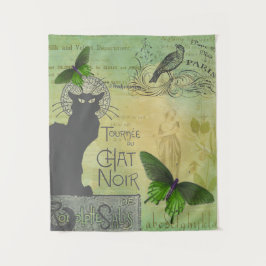 Vintage Pariser Tour zum Chat Noir Collage Wandteppich