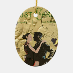 Vintage ParisTangopostkarte Keramik Ornament