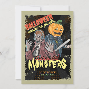 Vintage-Party mit schwarzen Halloween-Kostümen Einladung