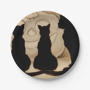Vintage Partyplatte schwarzer Katzen Halloweens Pappteller