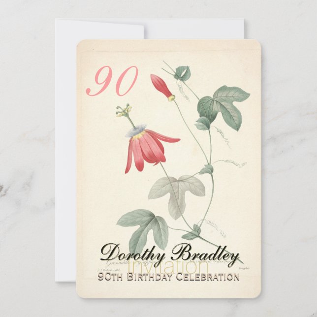 Vintage Passiflora 90. Geburtstagsparty Einladung (Vorderseite)