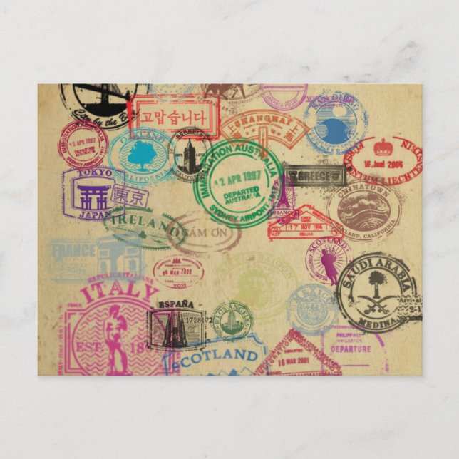 Vintage Passport-Briefmarke Postkarte (Vorderseite)