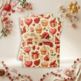 Vintage Pastel Birthday Valentine Motif Pattern Geschenkpapier Set