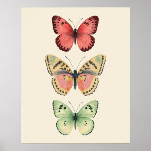 Vintage Pastel Butterfly Trio Poster - Aquarellfar