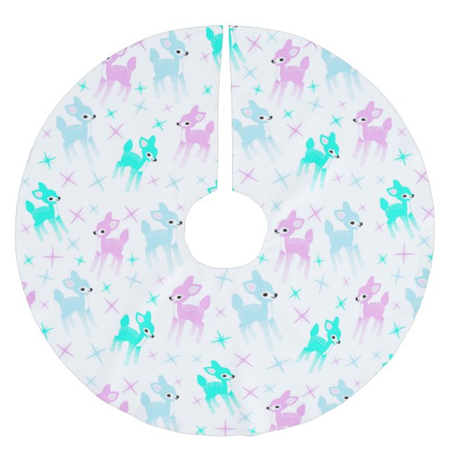 Vintage Pastel Deer Niedliches Weihnachtsmuster Polyester Weihnachtsbaumdecke (Vorderseite)