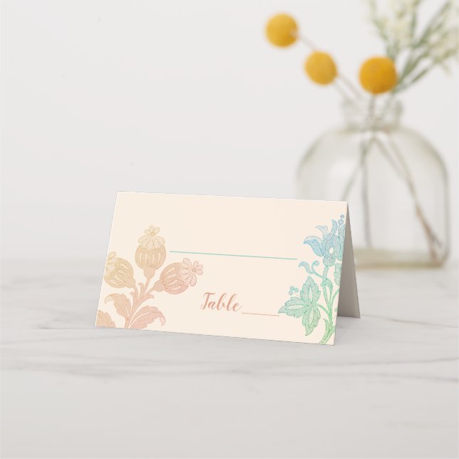 Vintage Pastel floral Peach Green Hochzeit Platzkarte (Vorderseite)