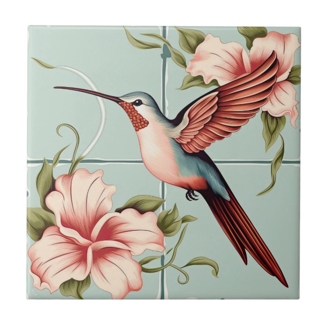 Vintage Pastel Hummingbird Fliese (Vorderseite)