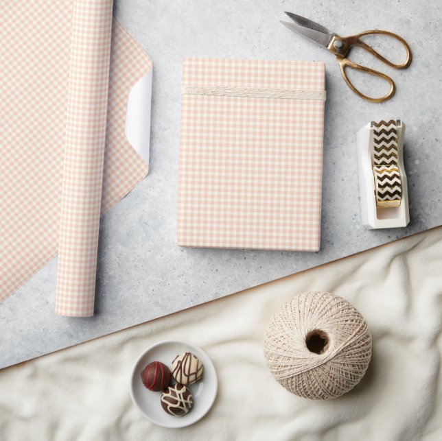 Vintage Pastel Peach Gingham Plaid Check Pattern  Geschenkpapier (Kunsthandwerk)