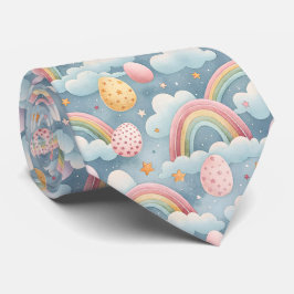 Vintage Pastel Rainbow Easter Eggs with Clouds Krawatte