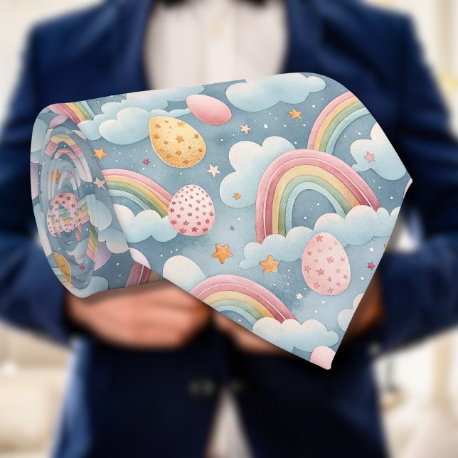 Vintage Pastel Rainbow Easter Eggs with Clouds Krawatte (Von Creator hochgeladen)