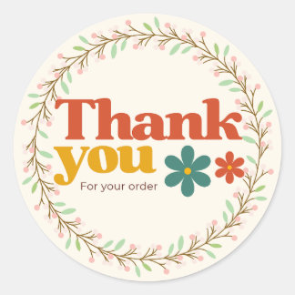 Vintage Pastel Thank You Floral Wreath Stickers 