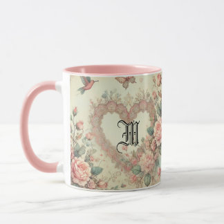 Vintage Pastel Watercolor Boho Floral Hearts Tasse