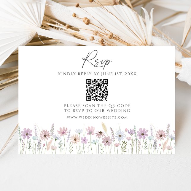 Vintage Pastel Wildflower QR Code Wedding RSVP (Von Creator hochgeladen)