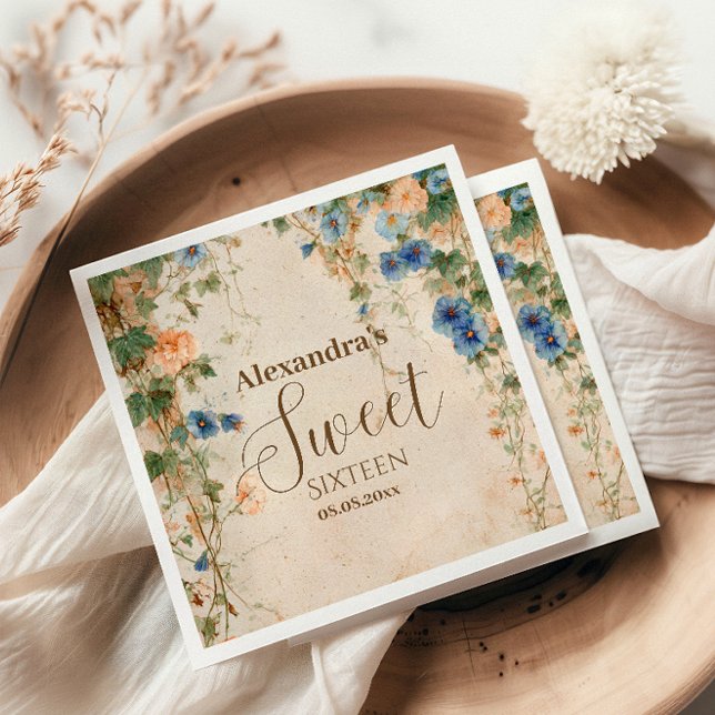 Vintage Pastel Wildflower Sweet Sixteen Serviette (Von Creator hochgeladen)