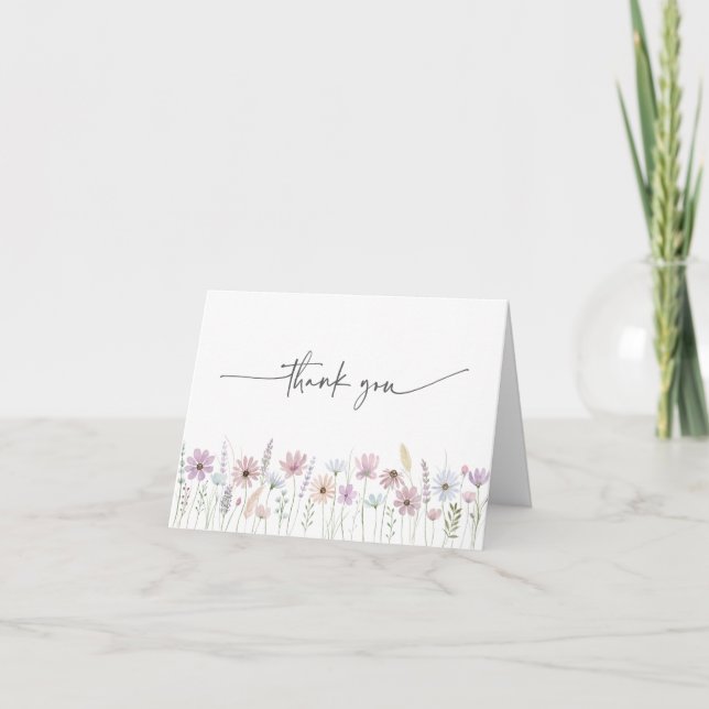Vintage Pastel Wildflower Wedding Dankeskarte (Vorderseite)