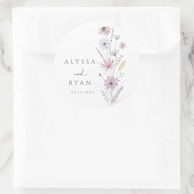 Vintage Pastel Wildflower Wedding Runder Aufkleber (Tasche)