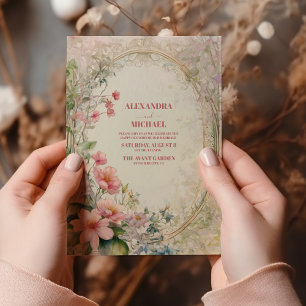 Vintage Pastelblume Jugendstil-Hochzeit Einladung