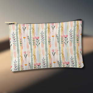 Vintage Pastell Aquarell Blumen Streifen Zubehörtasche