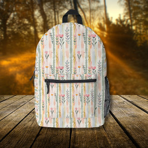 Vintage Pastell-Aquarell-Blumenstreifen Bedruckter Rucksack