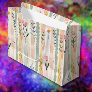 Vintage Pastell-Aquarell-Blumenstreifen Große Geschenktüte