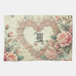 Vintage Pastell Aquarell Boho Florale Herzen Geschirrtuch