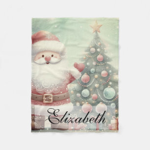 Vintage-Pastell-Aquarell-Weihnachtsmann-Kunst Fleecedecke