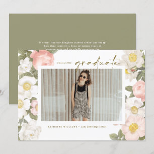 Vintage Pastell-Blume Weißes Foto Abschluss Ankündigung