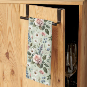 Vintage Pastell-Blumen Botanisches Muster Geschirrtuch