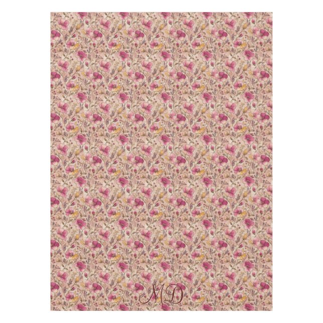 Vintage-Pastell-Blumengarten-Muster Tischdecke (Vorderseite)