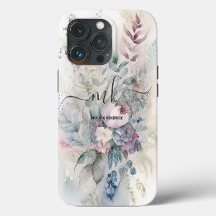 Vintage Pastell Botanische Blumen Monogramm Name iPhone 13 Pro Hülle