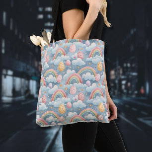 Vintage-Pastell-Regenbogen-Osterhaseneier mit Wolk
