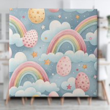Vintage-Pastell-Regenbogen-Osterhaseneier mit Wolk